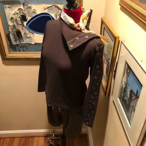 Dark Green Wool Blend Top w/ metal accent S